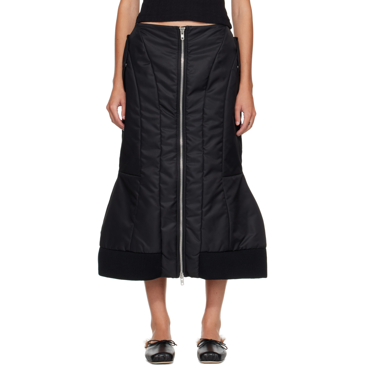 Simone Rocha Black Padded Sculpt Bomber Midi Skirt