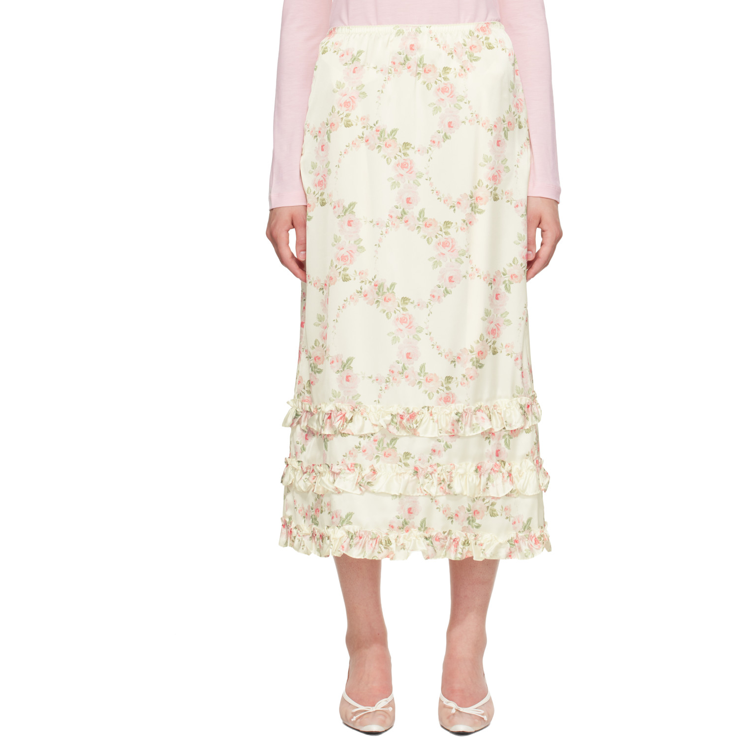 Simone Rocha White Ruffle Frill Hem Easy Midi Skirt