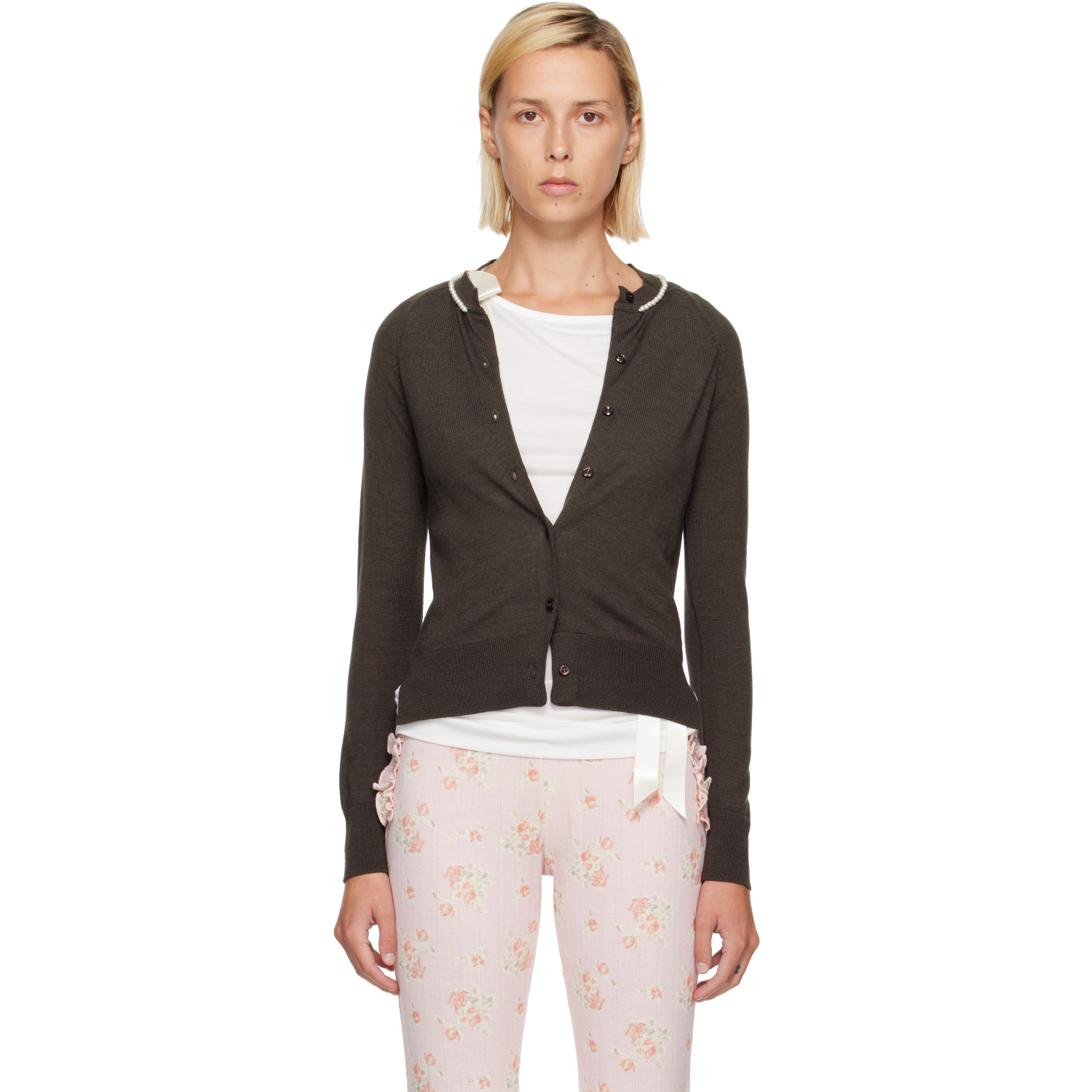 Simone Rocha Brown Classic Merino Silk Cardigan
