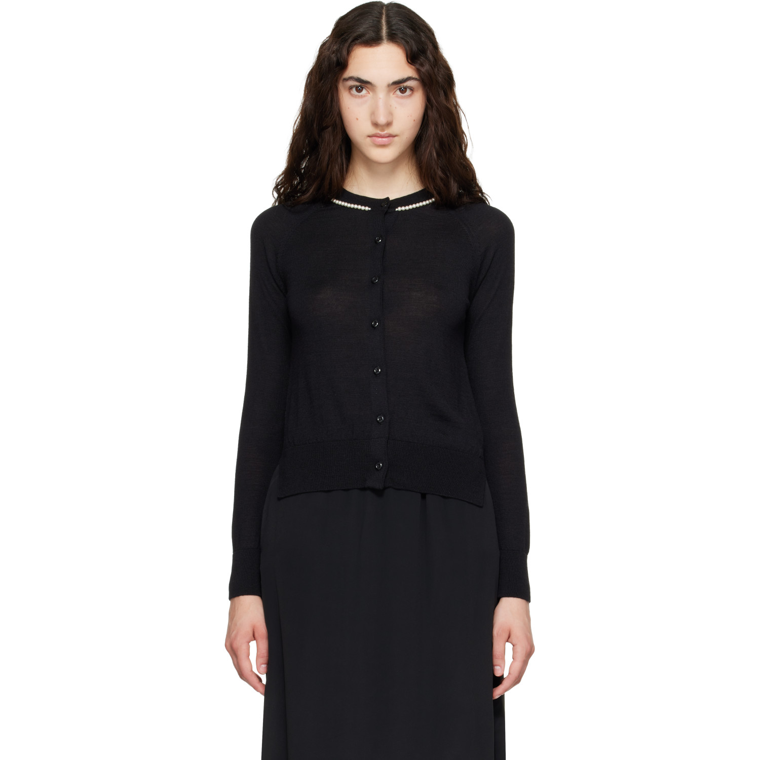 Simone Rocha Black Classic Merino Silk Cardigan