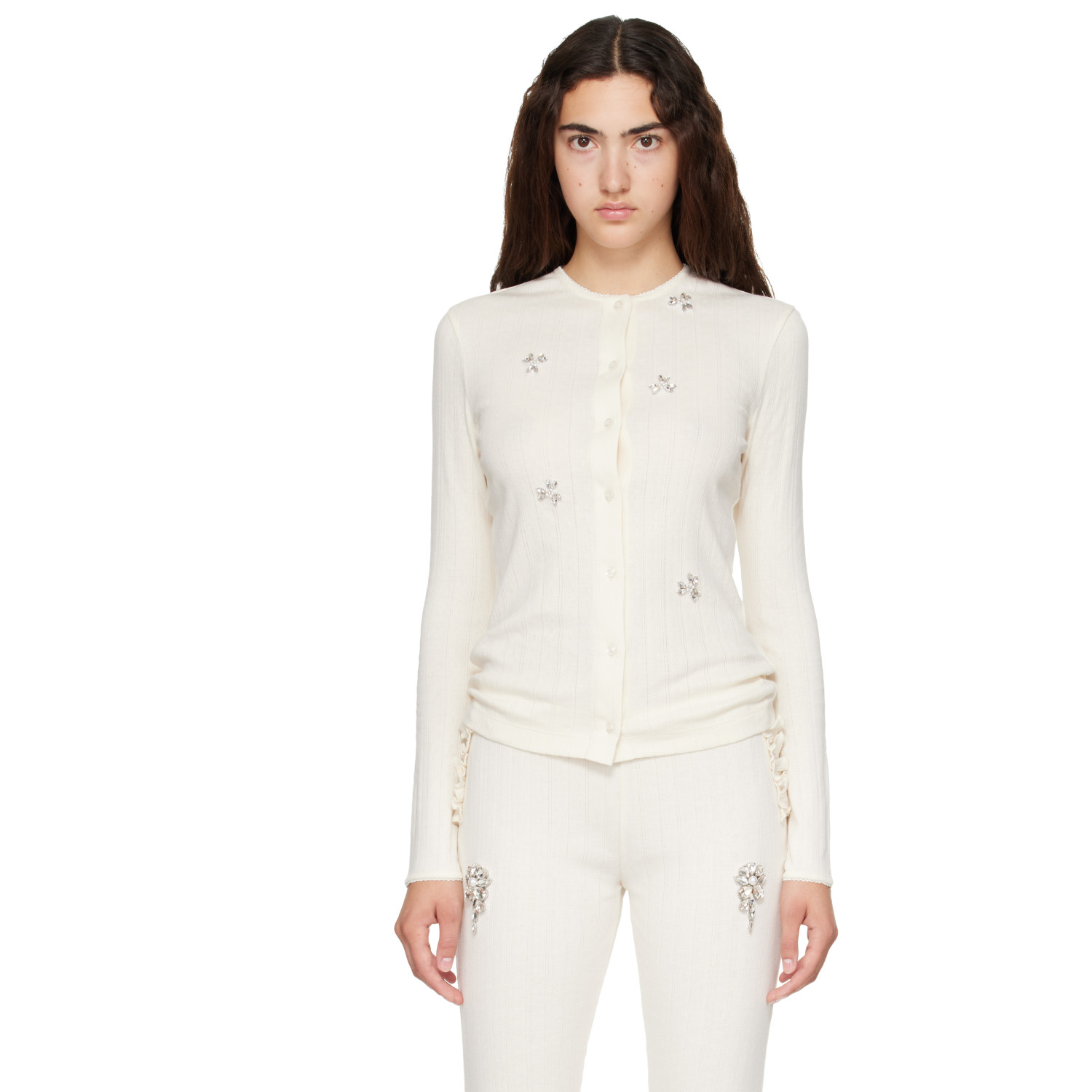 Simone Rocha Off-White Turbo Embellished Pointelle Cardigan
