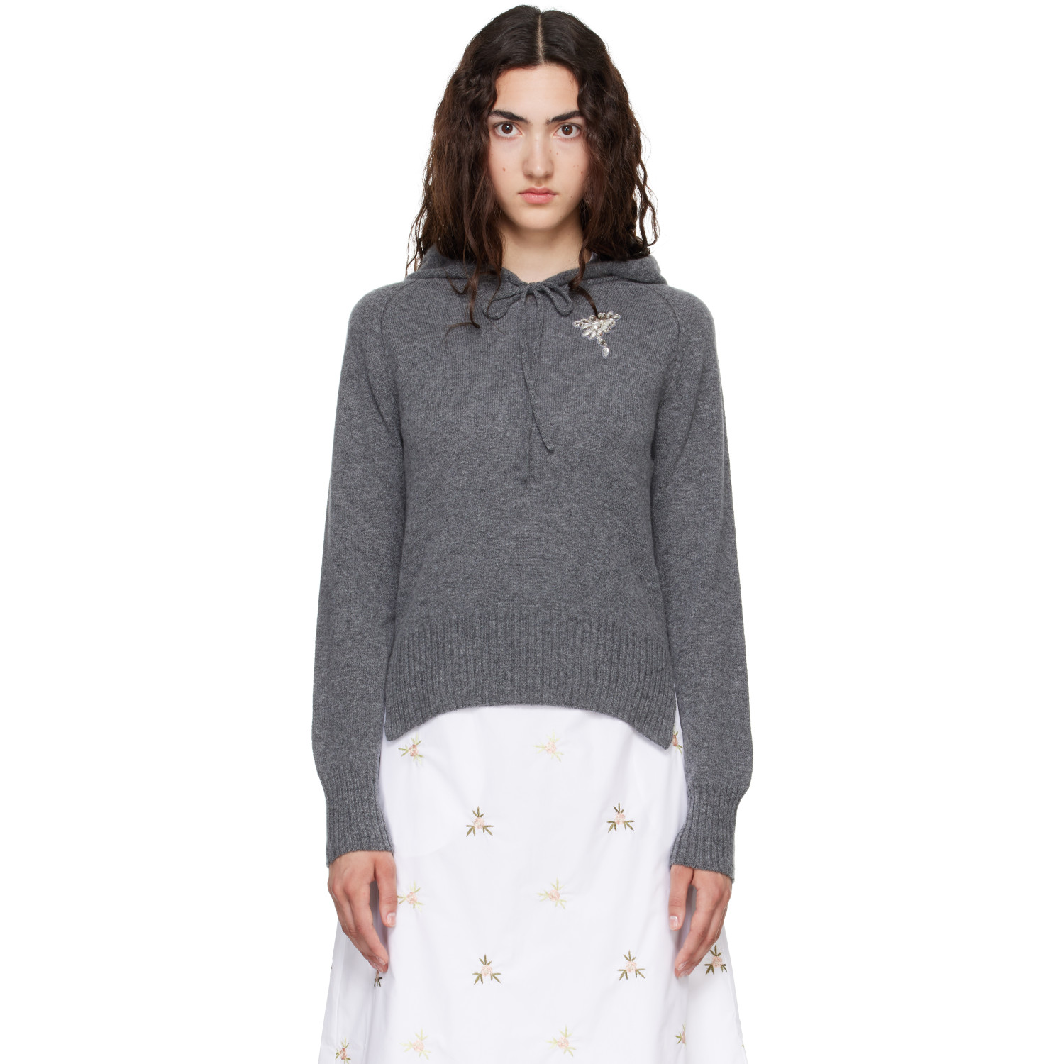 Simone Rocha Gray Embellished Relaxed Cashmere Hoodie