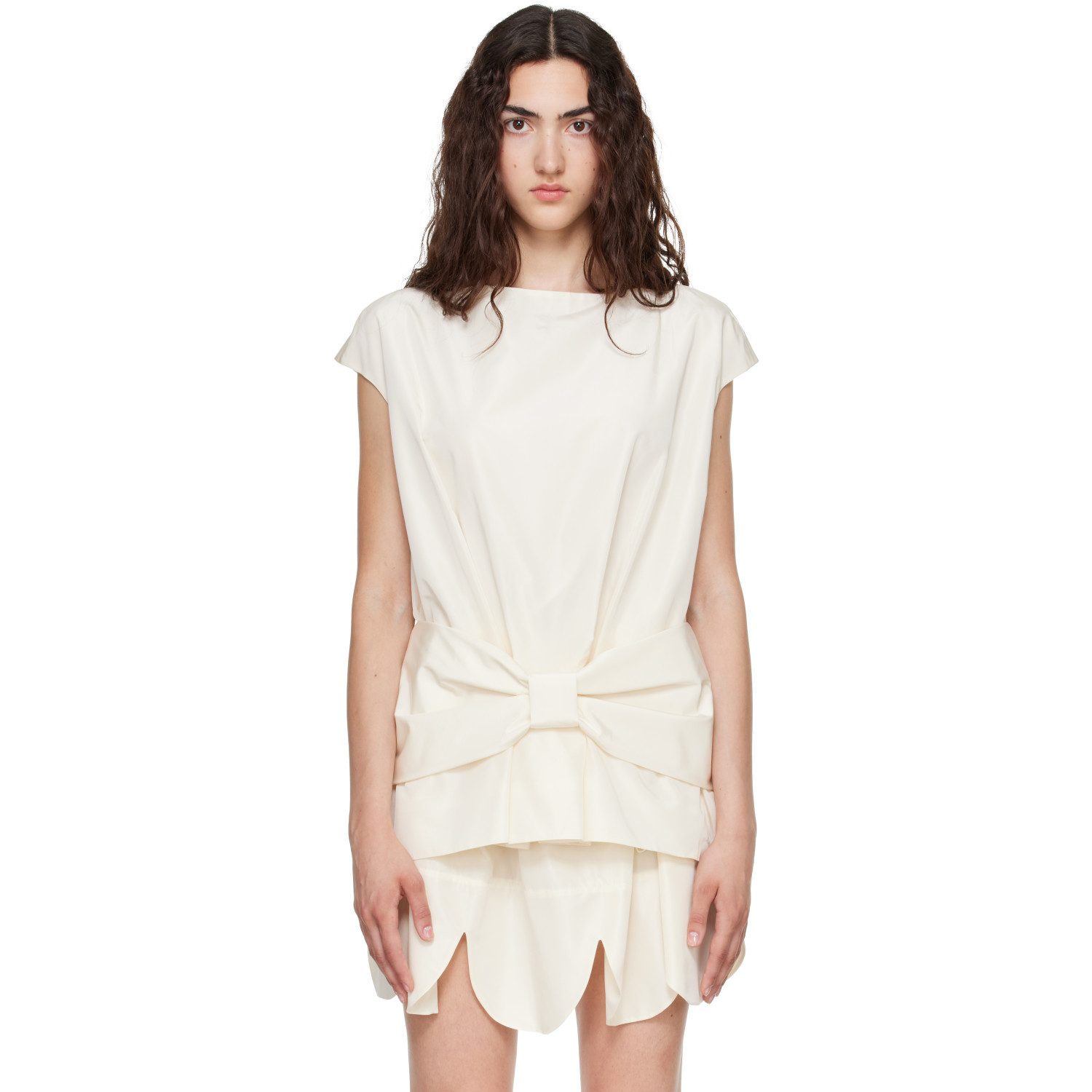 Simone Rocha Off-White Boxy Peplum Bow Detail Blouse