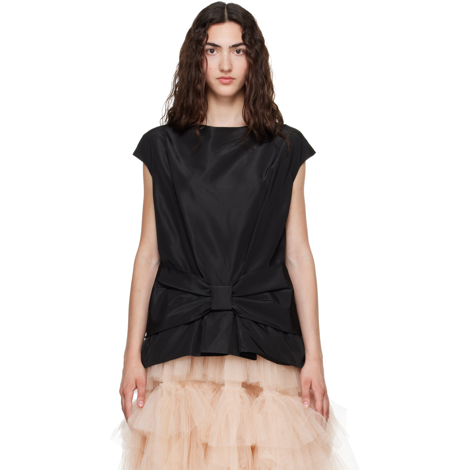 Simone Rocha Black Boxy Peplum Bow Detail Blouse