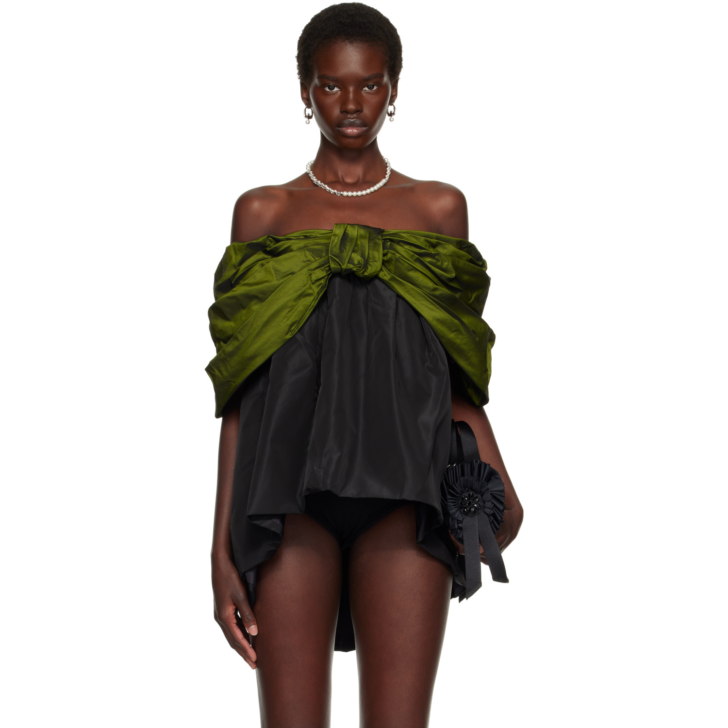Simone Rocha Khaki & Black Gathered Bow Top