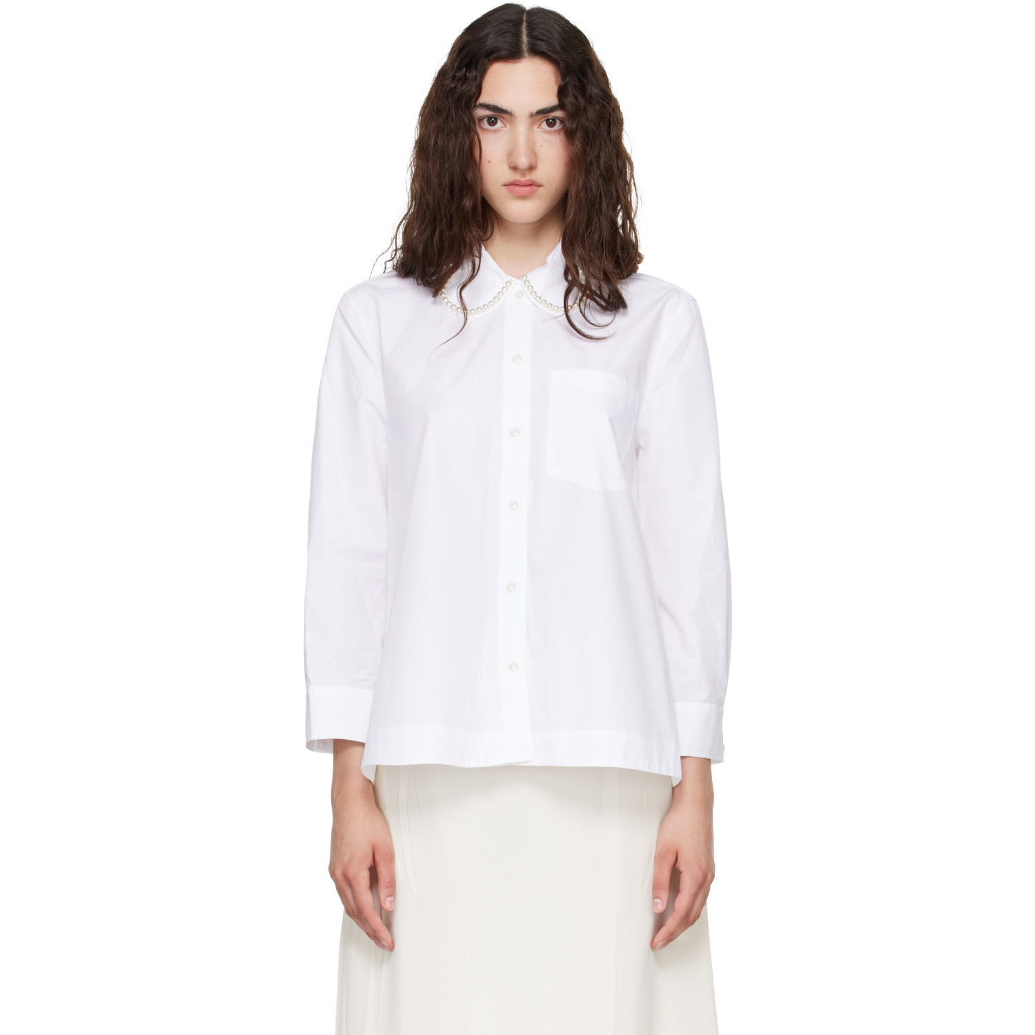Simone Rocha White Embellished Cropped Petal Collar Shirt