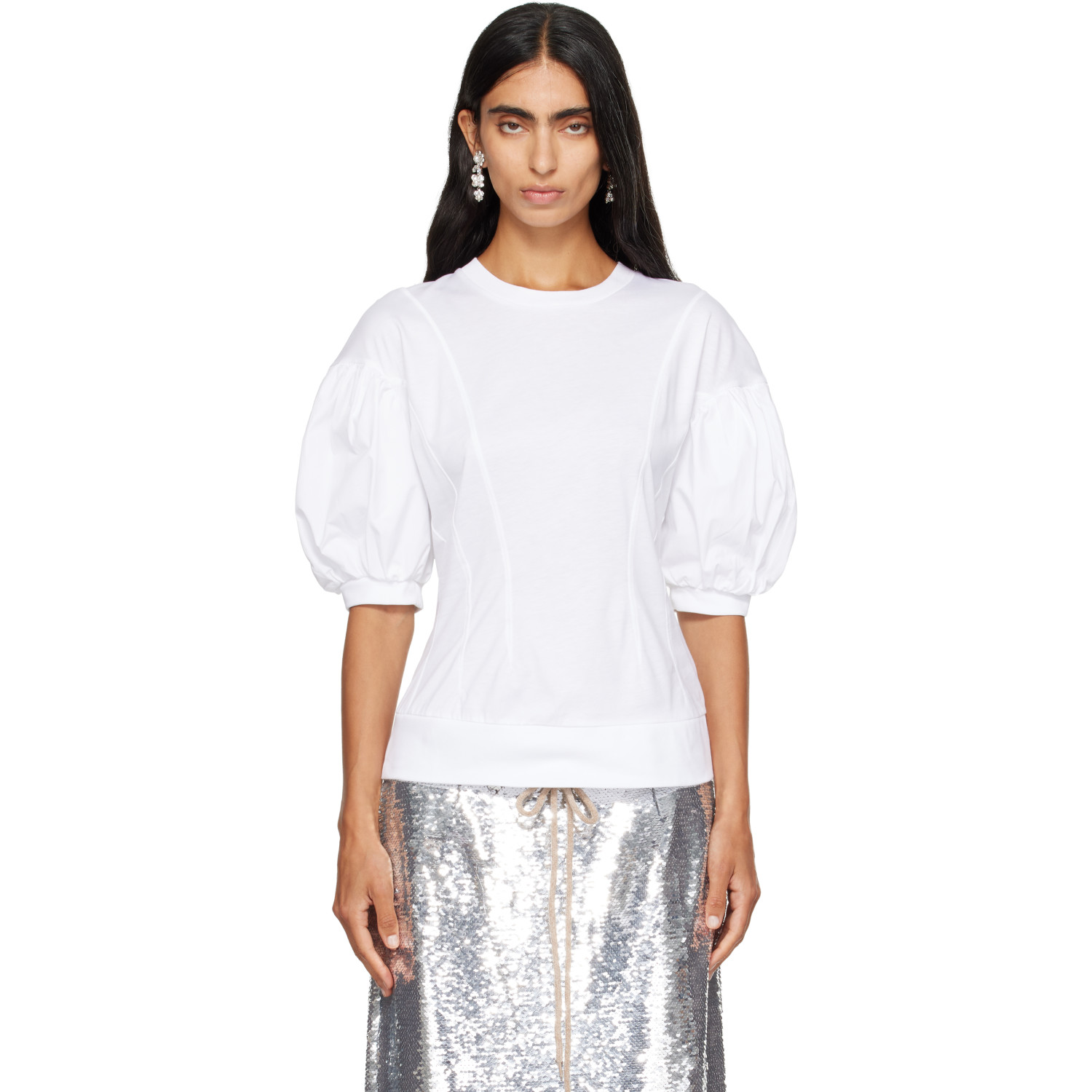 Simone Rocha White Puff Sleeve Sculpted Contrast T-shirt