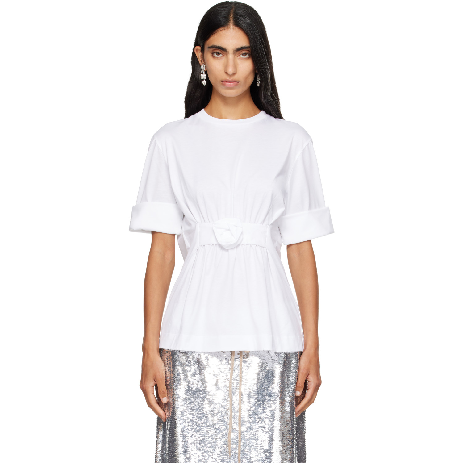 Simone Rocha White Gathered Rose Wire Sleeve Boy T-shirt