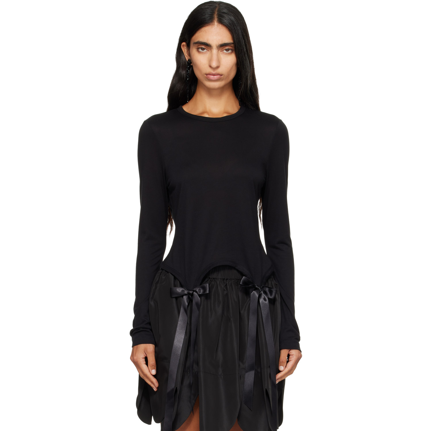 Simone Rocha Black Bow Tail Easy Long Sleeve T-shirt