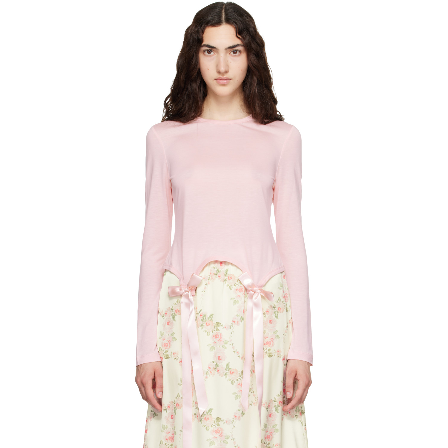 Simone Rocha Pink Bow Tail Easy Long Sleeve T-shirt