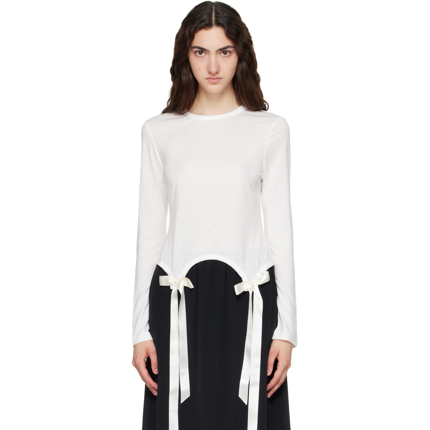 Simone Rocha White Bow Tail Easy Long Sleeve T-shirt