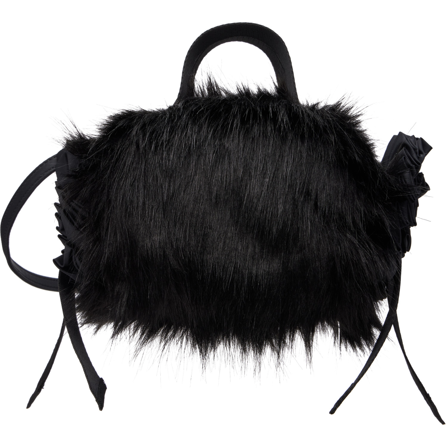 Simone Rocha Black Mini Faux Fur Double Ribbon Rosette Bag