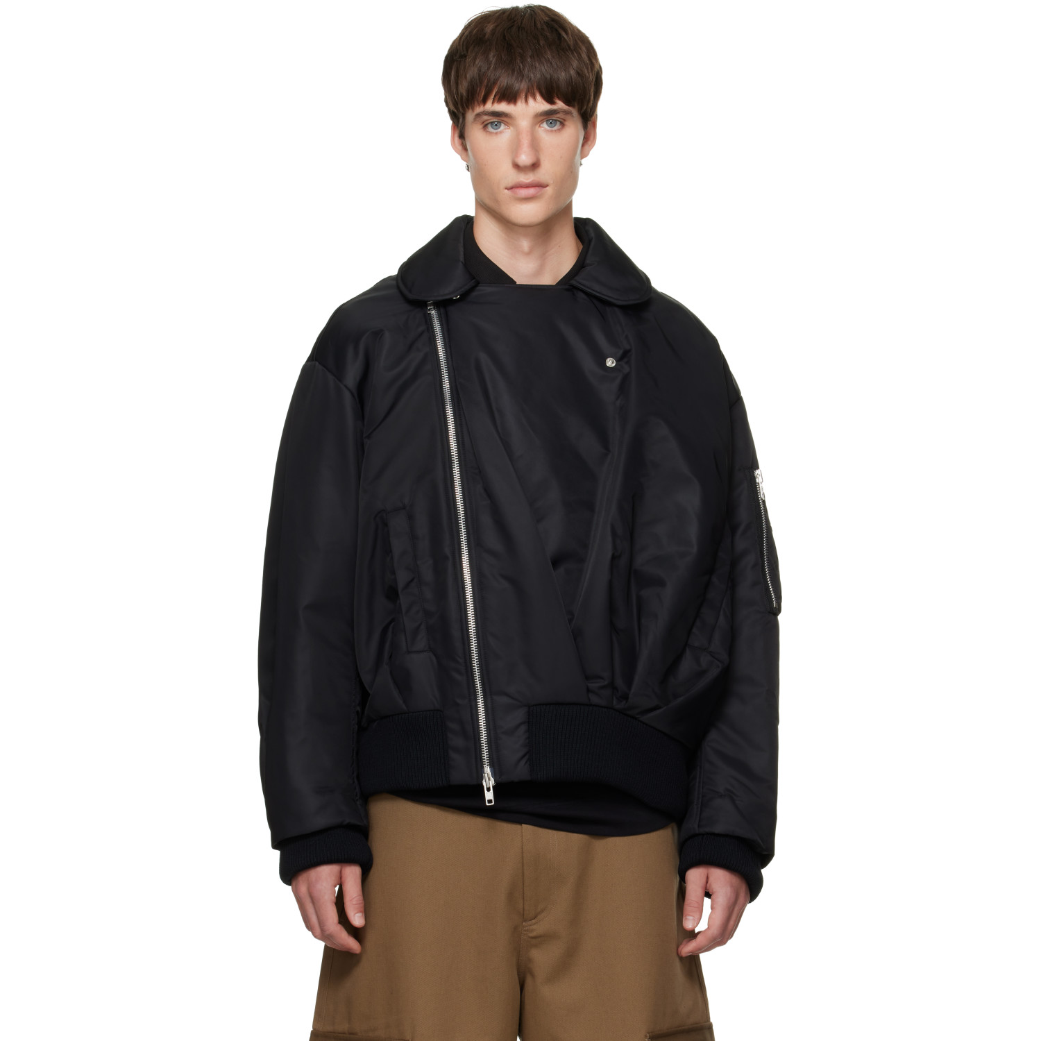 Simone Rocha Black Draped Side Zip Bomber Jacket