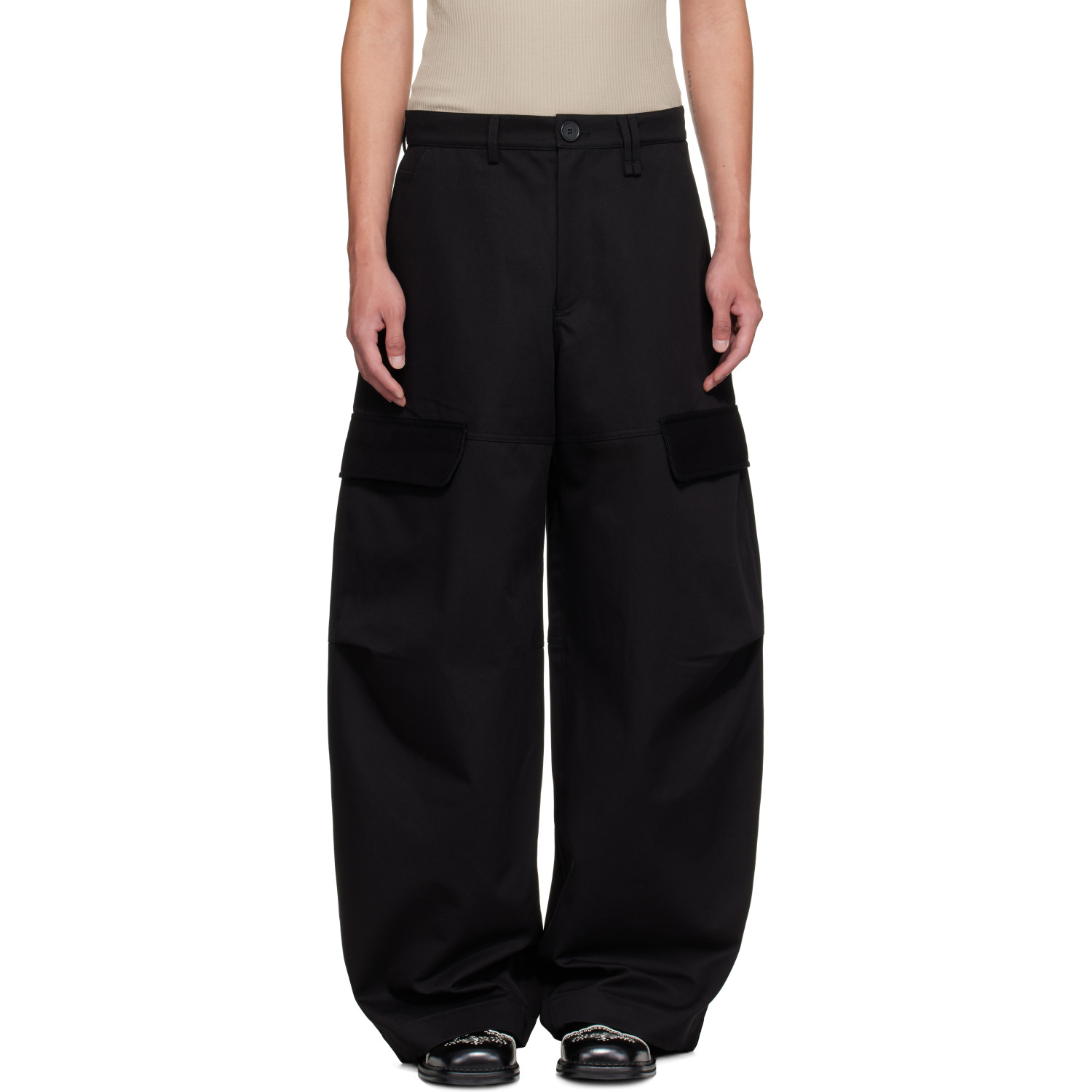 Simone Rocha Black Balloon Knee Pleat Cargo Pants
