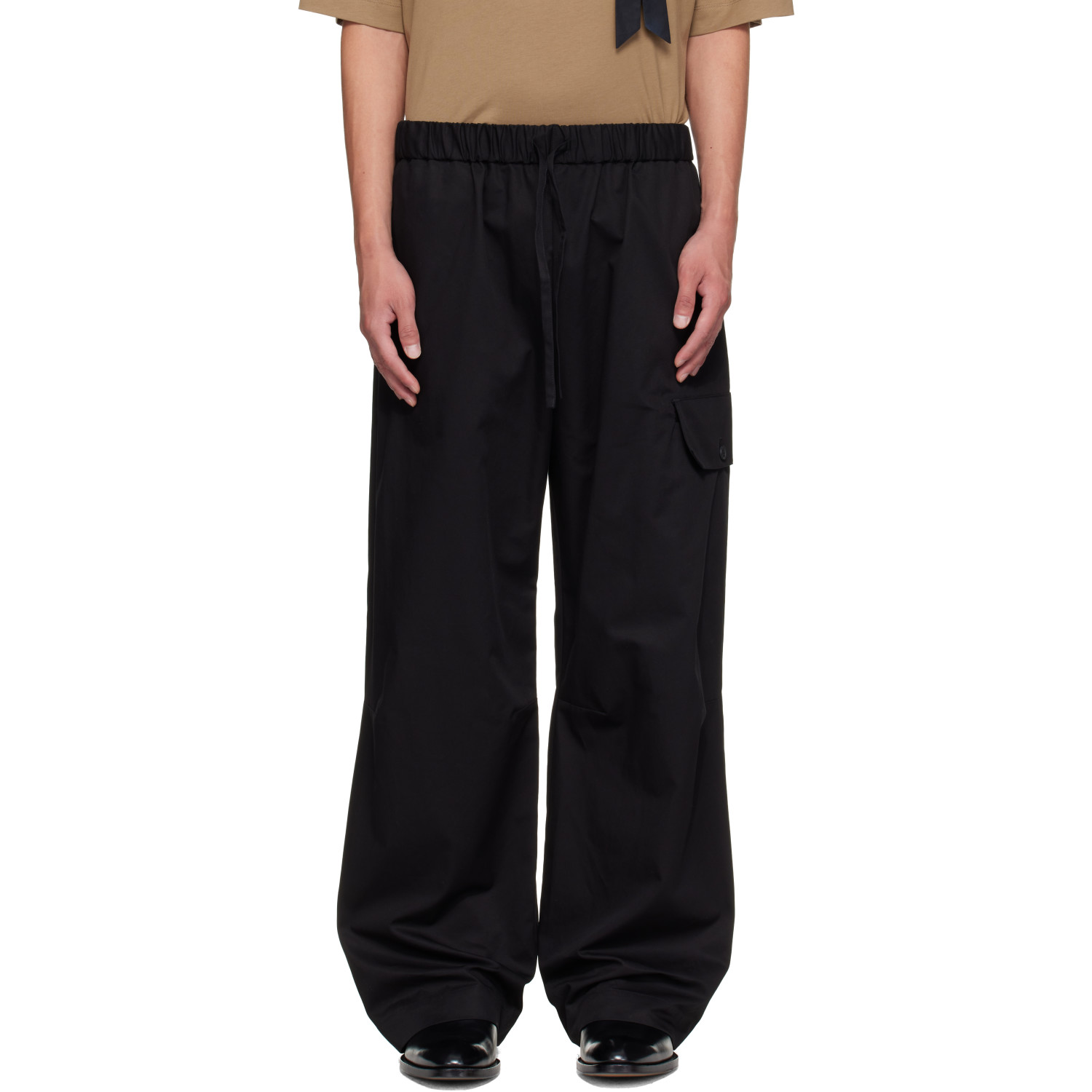 Simone Rocha Black Drawstring Knee Pleat Cargo Pants