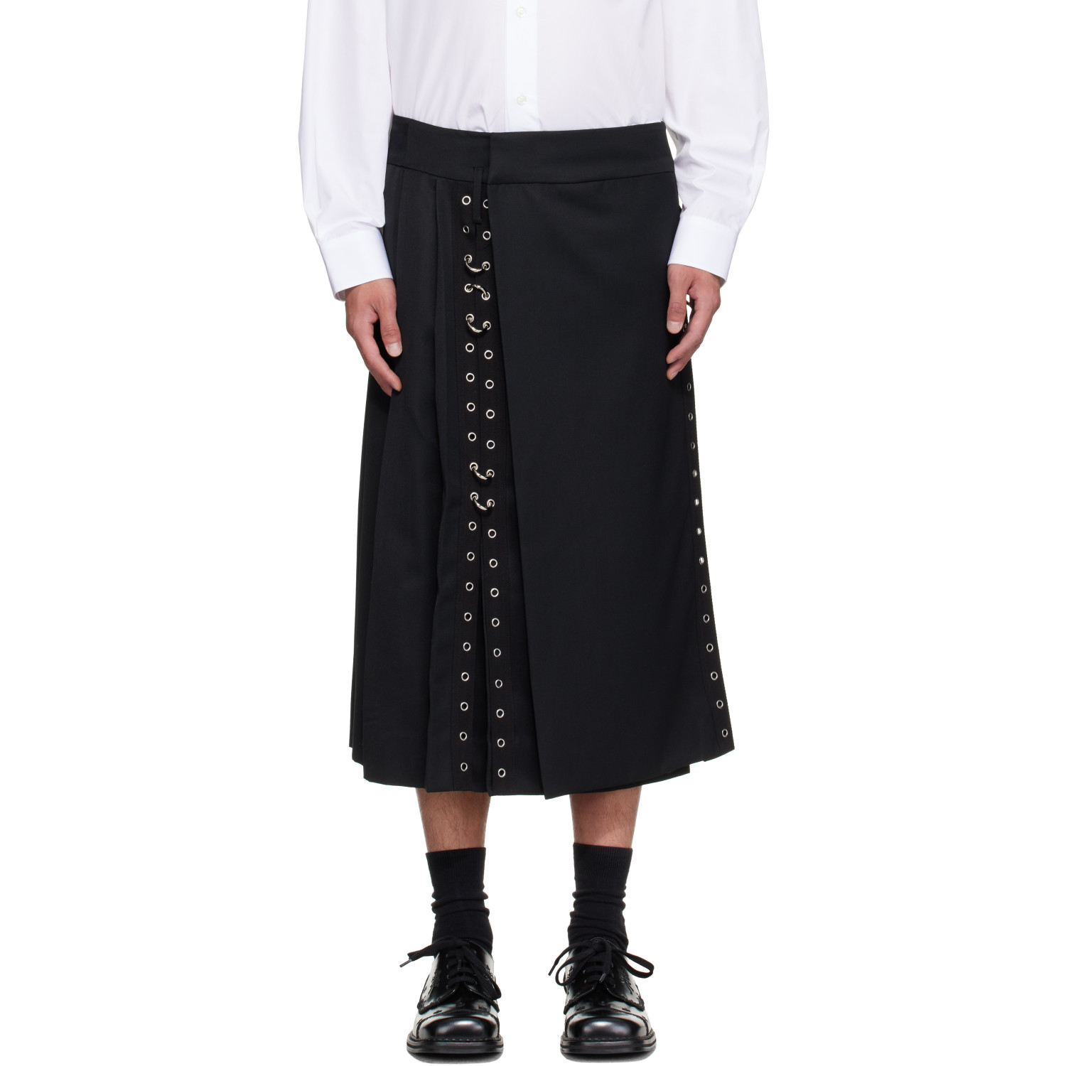 Simone Rocha Black Tailored Grommet Ring Clip Kilt Skirt