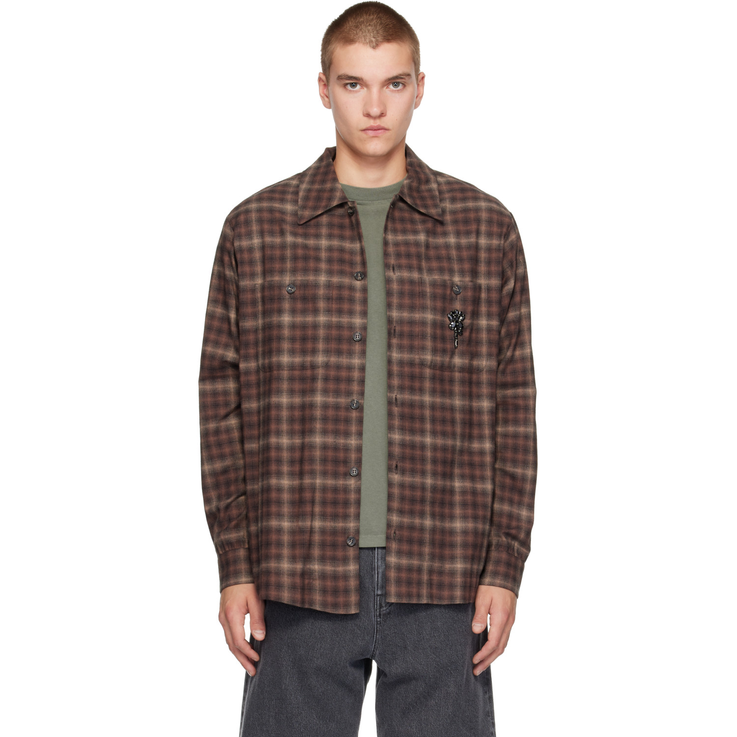 Simone Rocha Brown Military Flannel Shirt