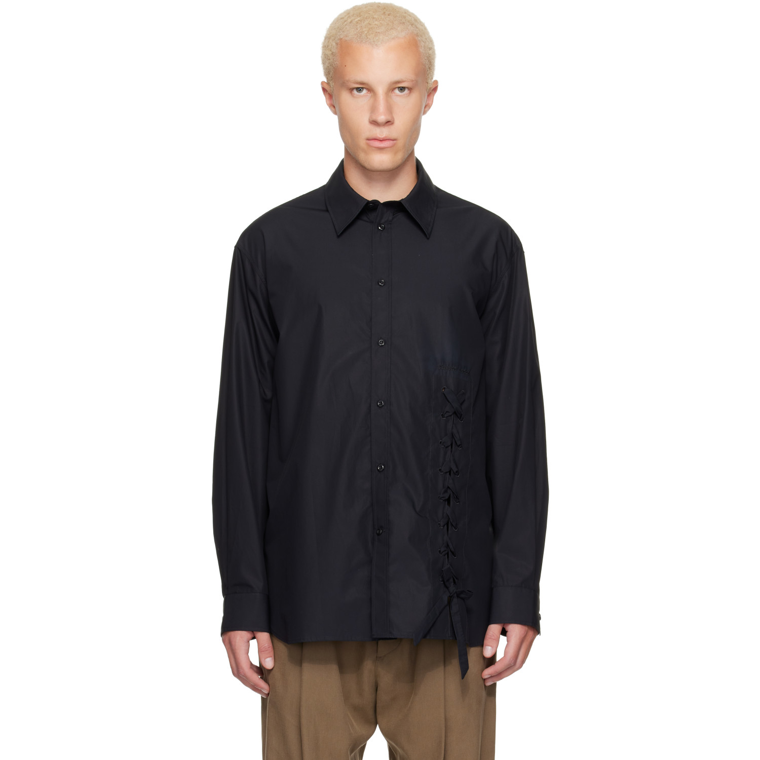 Simone Rocha Black Lace Up Hem Easy Shirt