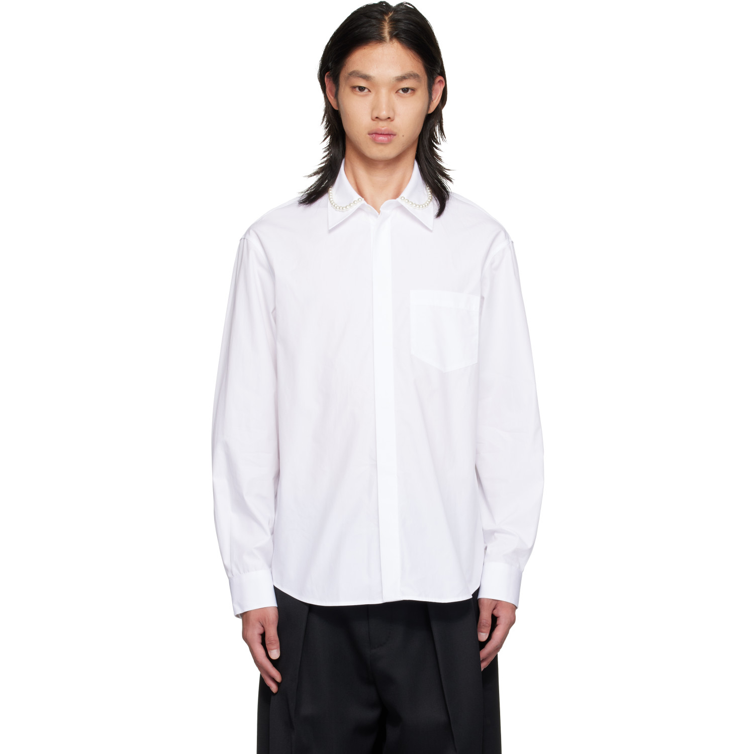 Simone Rocha White Beaded Classic Concealed Button Shirt