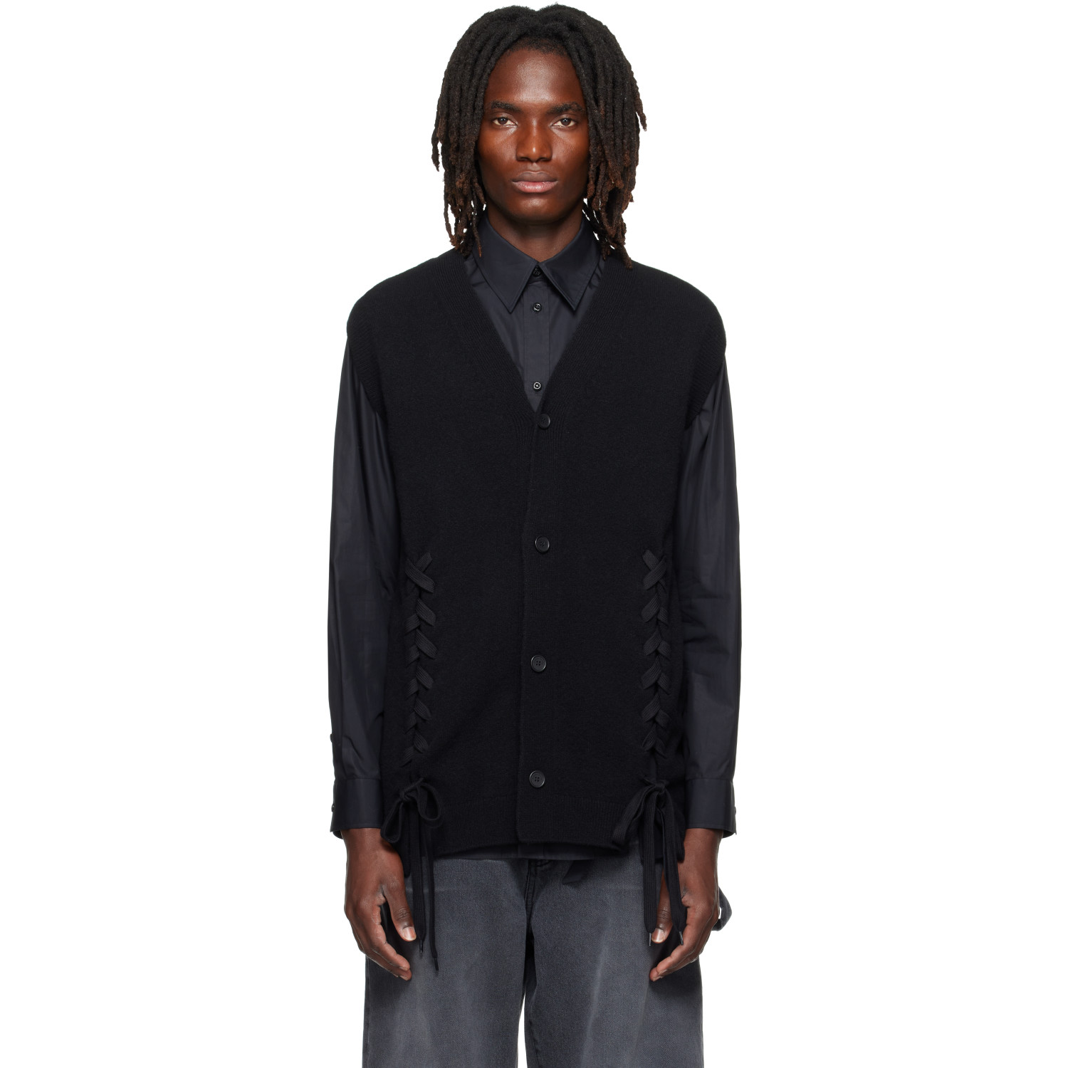 Simone Rocha Black Merino Lace Up Hem Vest
