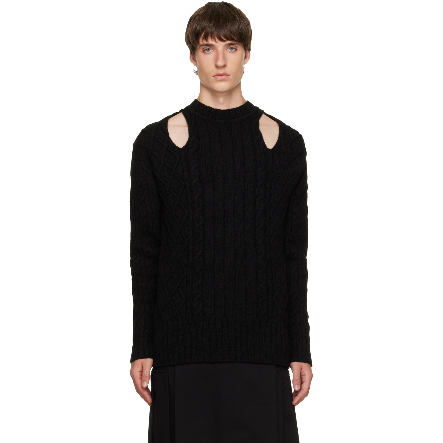 Simone Rocha Black Cable Knit Slash Sweater