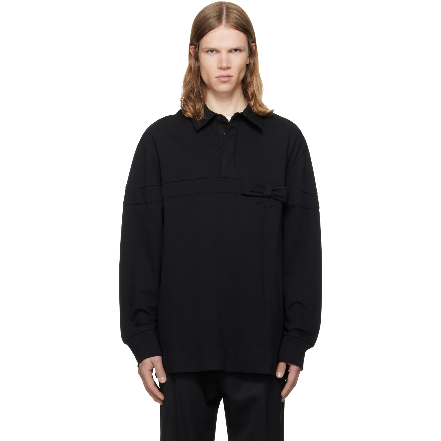 Simone Rocha Black Bow Stripe Rugby Polo