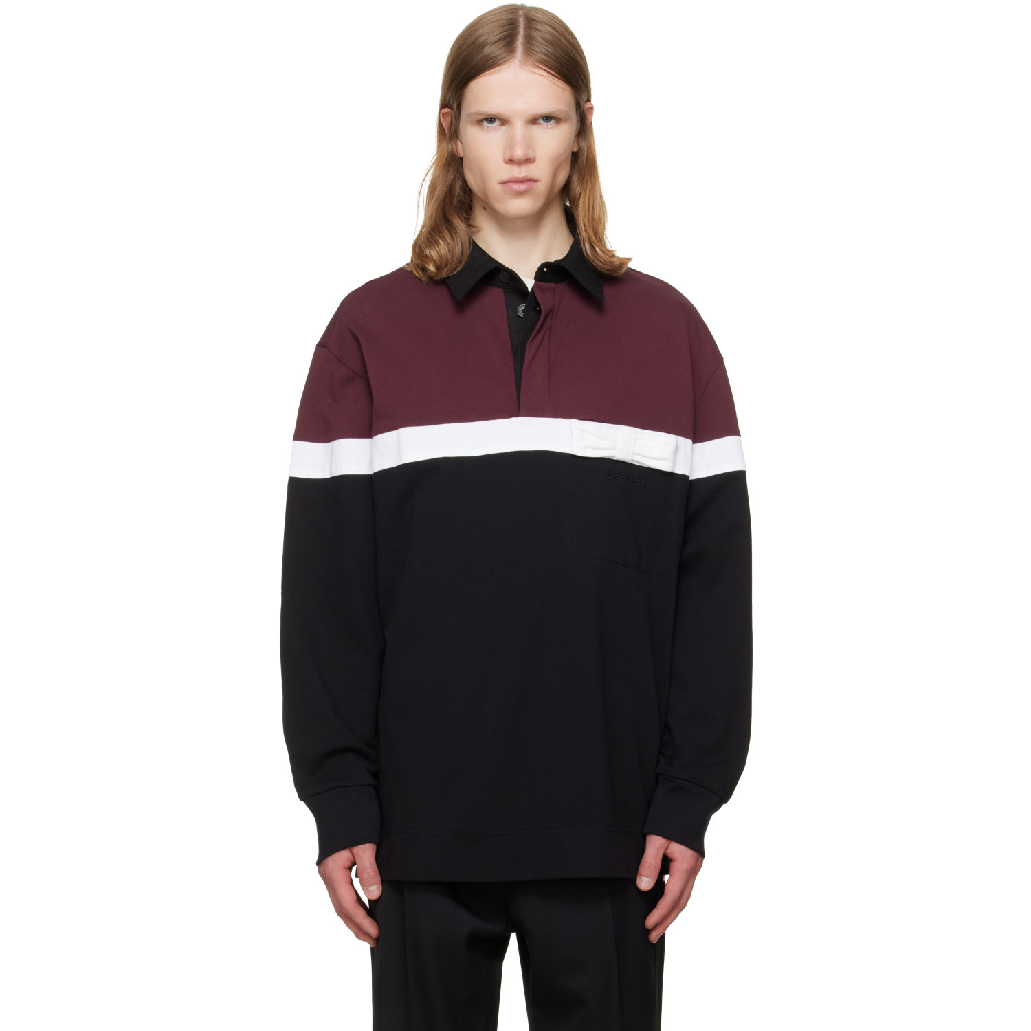 Simone Rocha Burgundy & Black Bow Stripe Rugby Polo