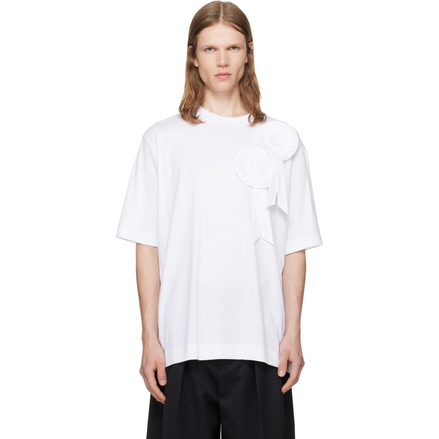 Simone Rocha White Ruffle Rosette Boxy T-shirt