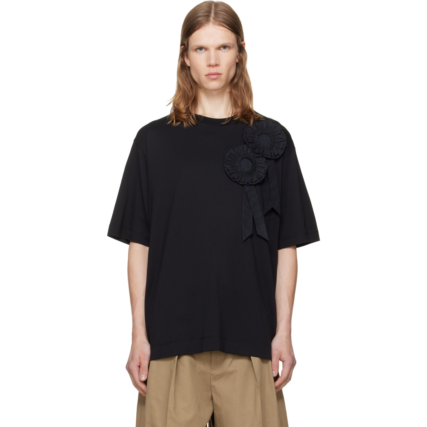 Simone Rocha Black Ruffle Rosette Boxy T-shirt