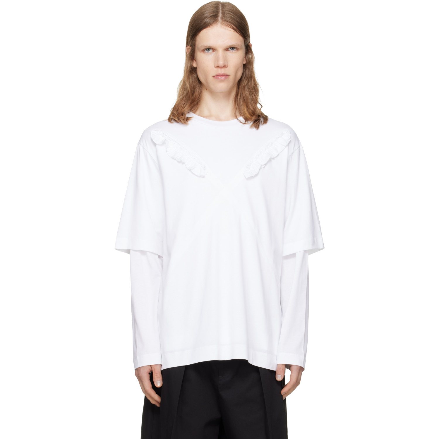 Simone Rocha White Ruffle Slash Layered Long Sleeve T-shirt
