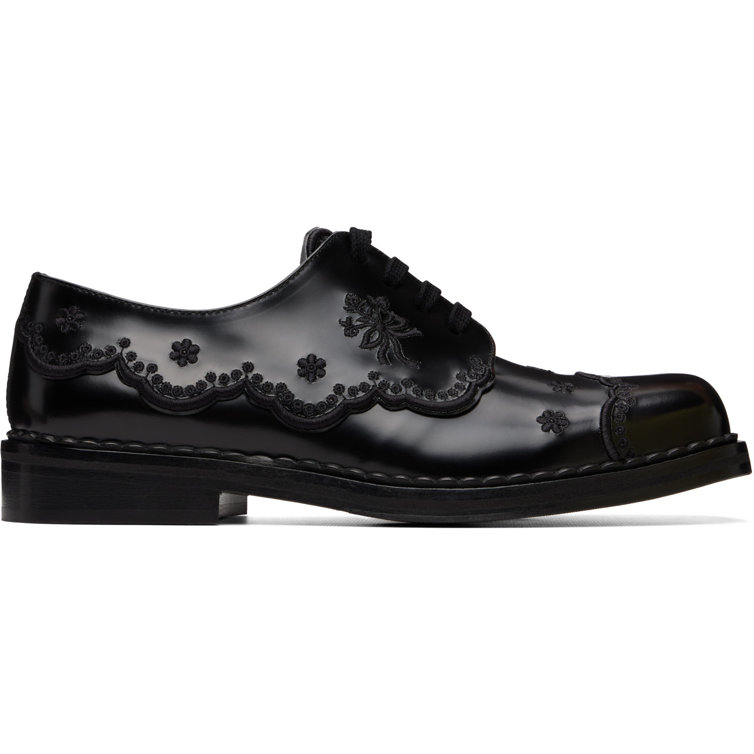Simone Rocha Black Floral Lace Brogue Derbys