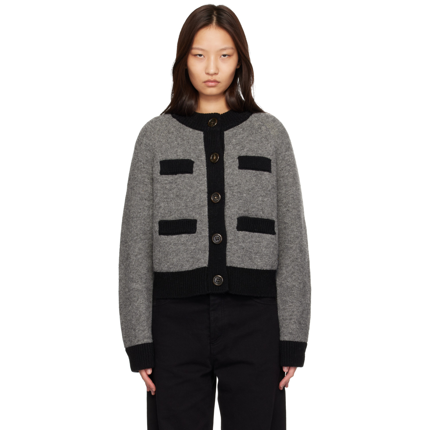 B.b. Wallace Gray & Black Frida Cardigan In Flannel Grey / Black
