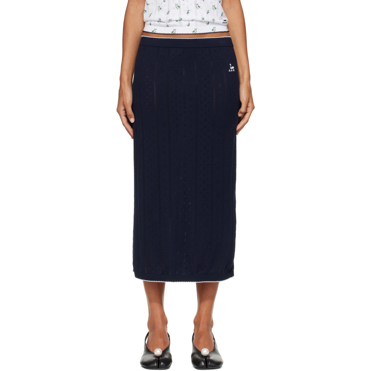 B.B. Wallace Navy Serra Midi Skirt