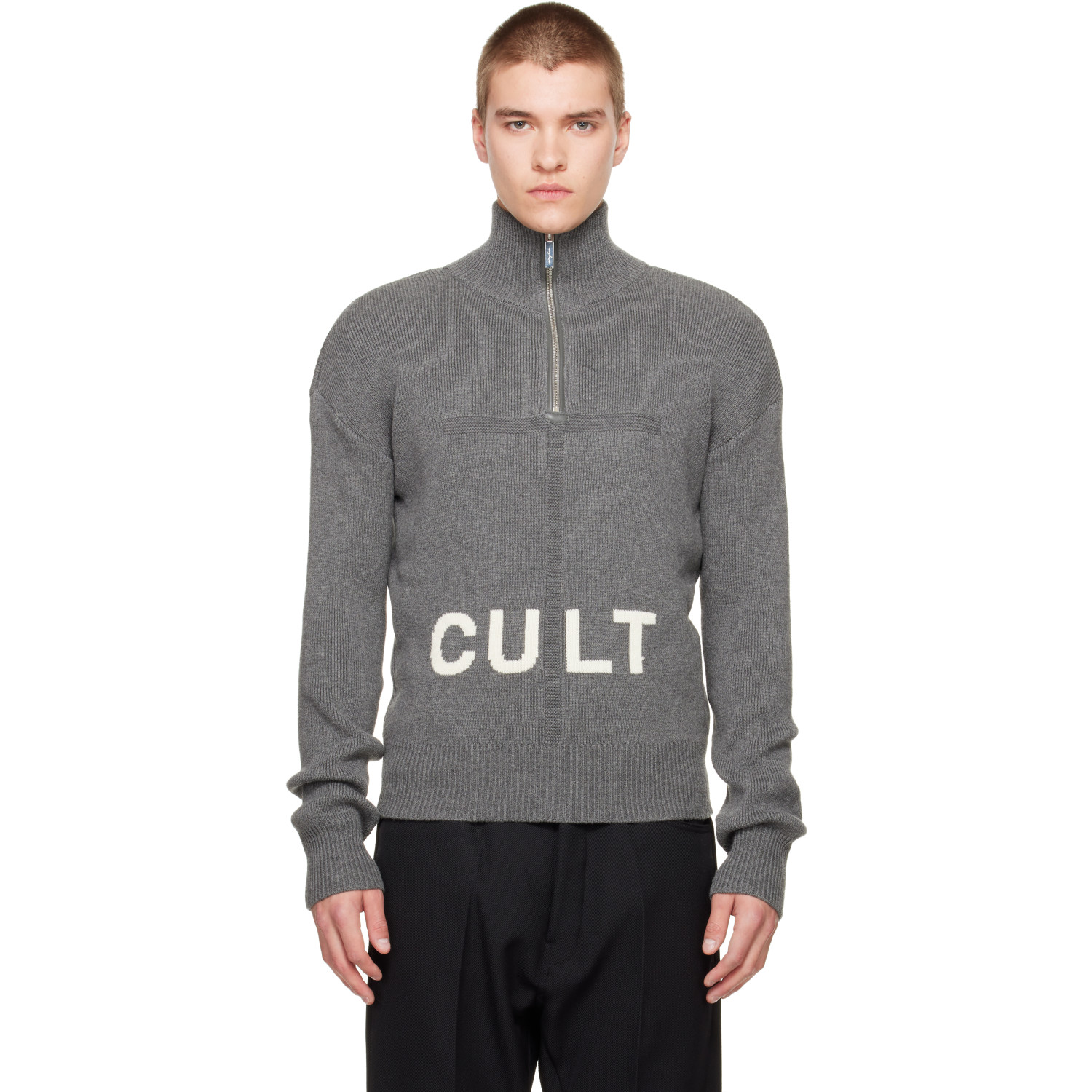 MATIÈRES FÉCALES Gray 'Cult' Quarter-Zip Sweater