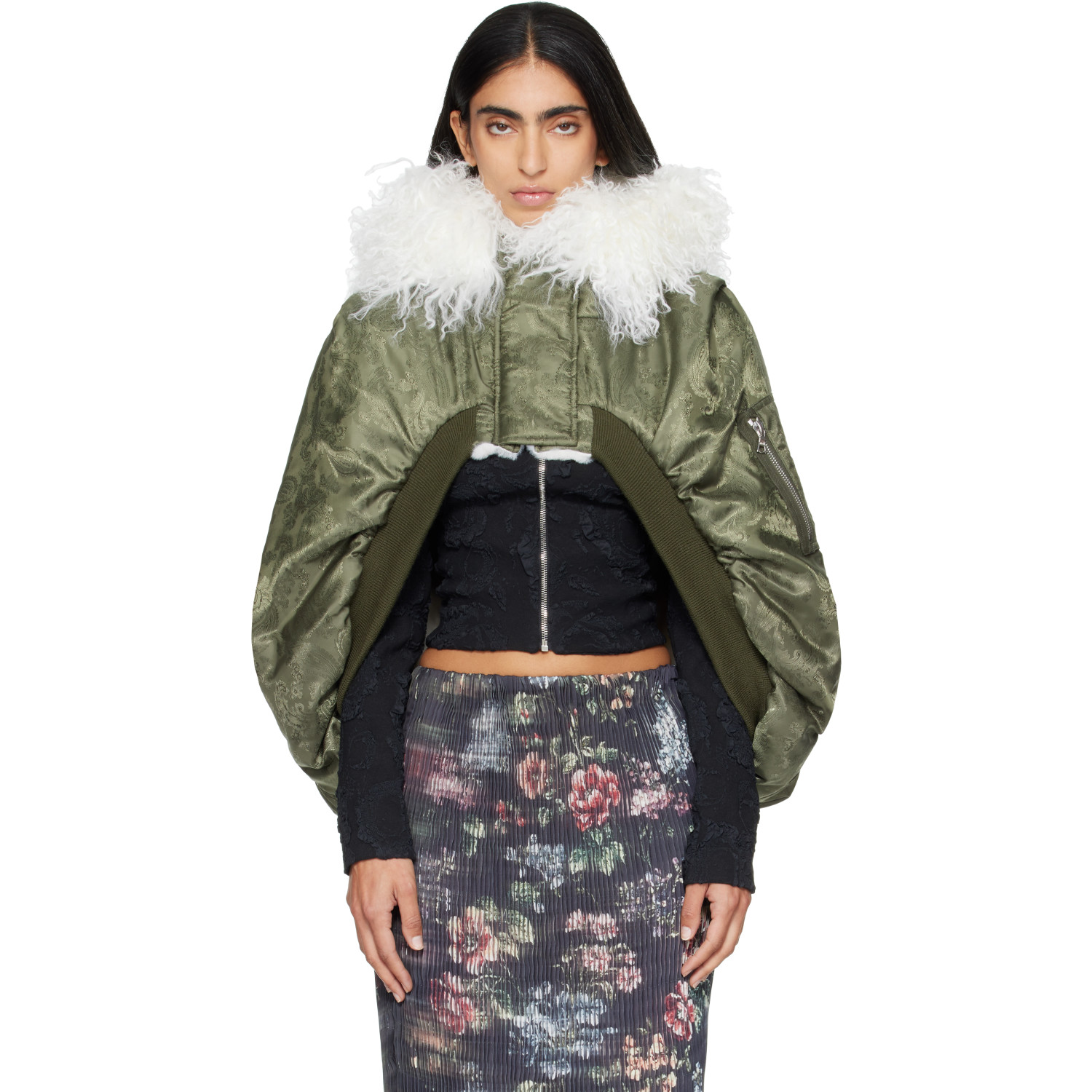 Petra Fagerstrom Khaki Jacquard Bomber Cape