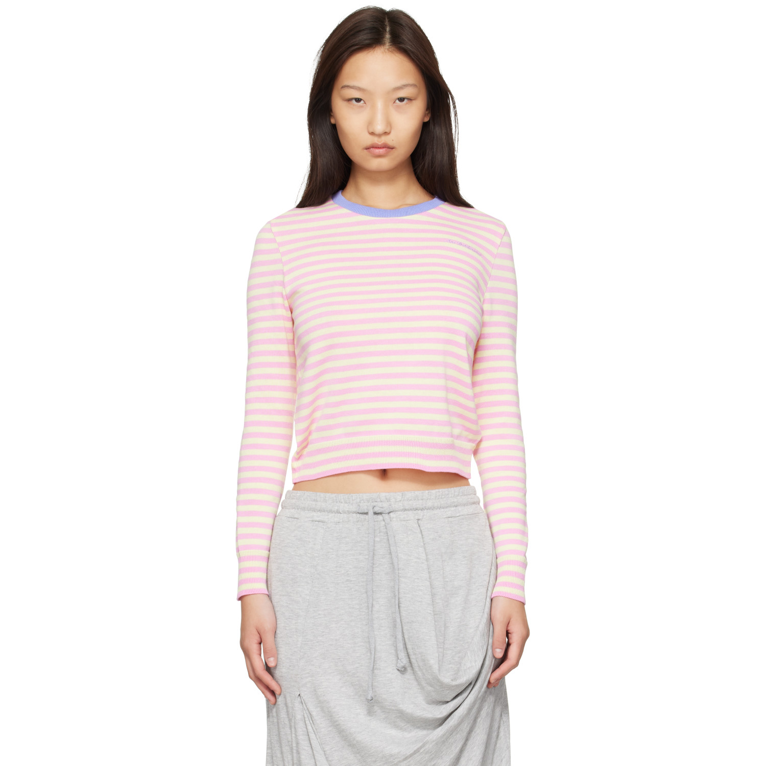 Ans Dotsloevner Pink & Yellow Knitted Striped Long Sleeve Sweater