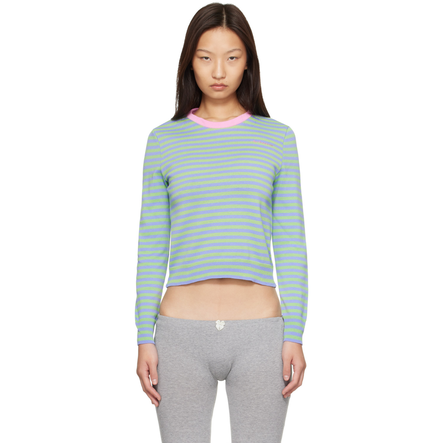Ans Dotsloevner Green & Purple Knitted Striped Long Sleeve Sweater