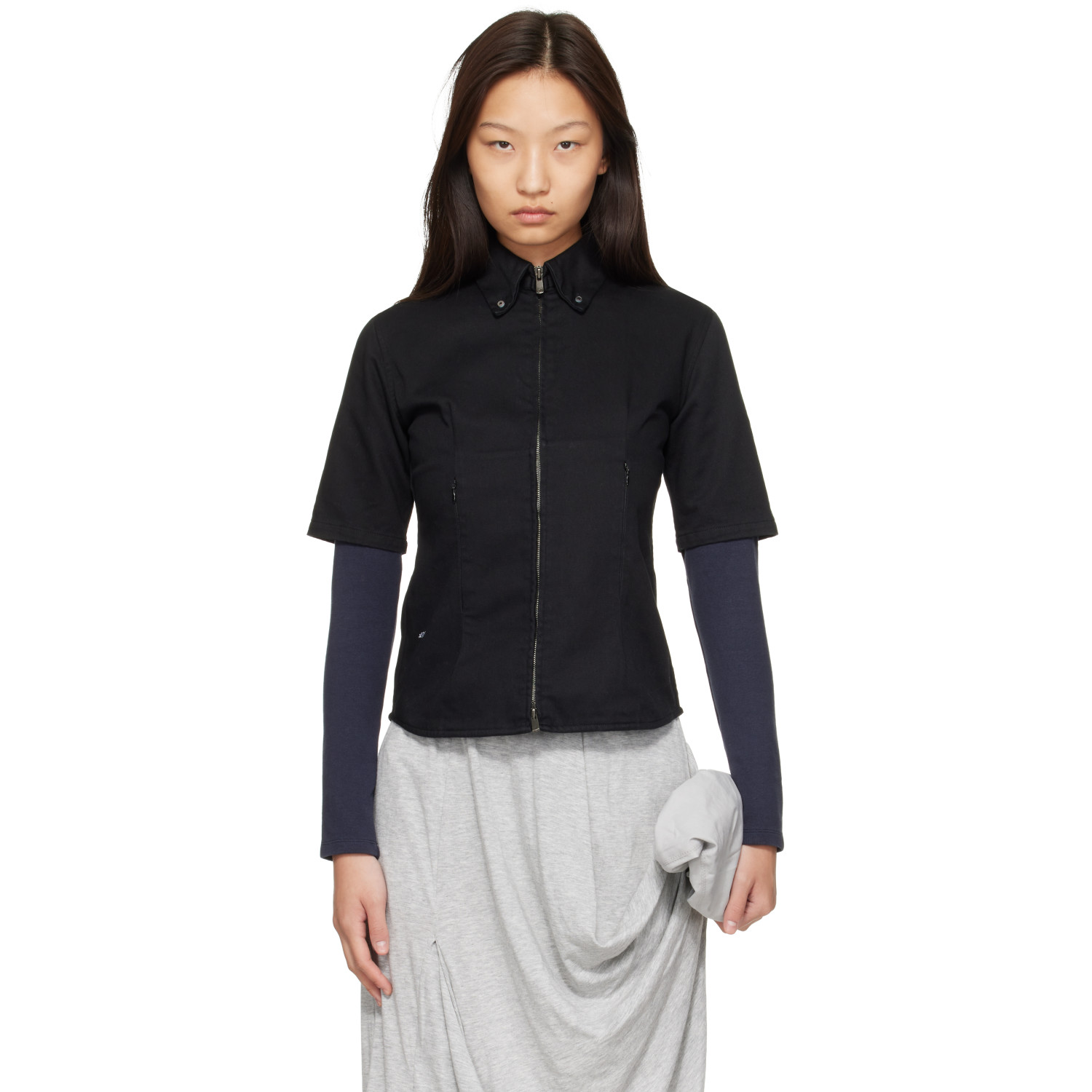 Ans Dotsloevner Black & Navy Long Sleeve Denim Shirt