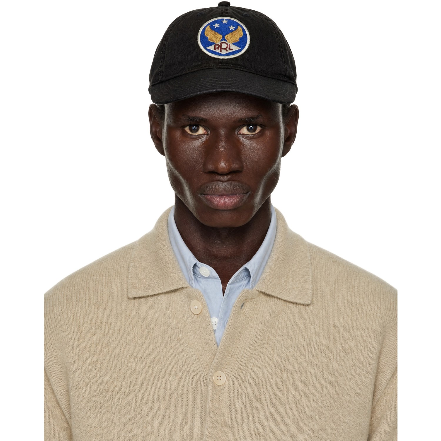 Rrl Brown Winged-logo Twill Ball Cap In Black