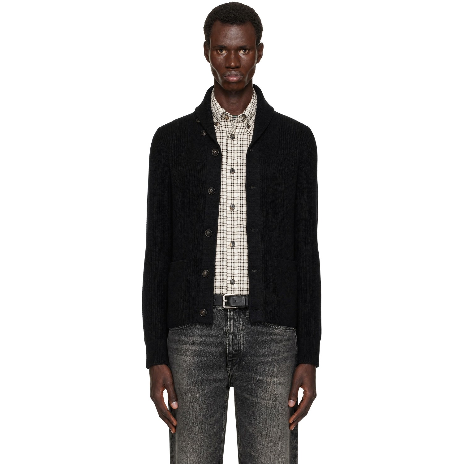 RRL Black Cashmere Shawl-Collar Cardigan