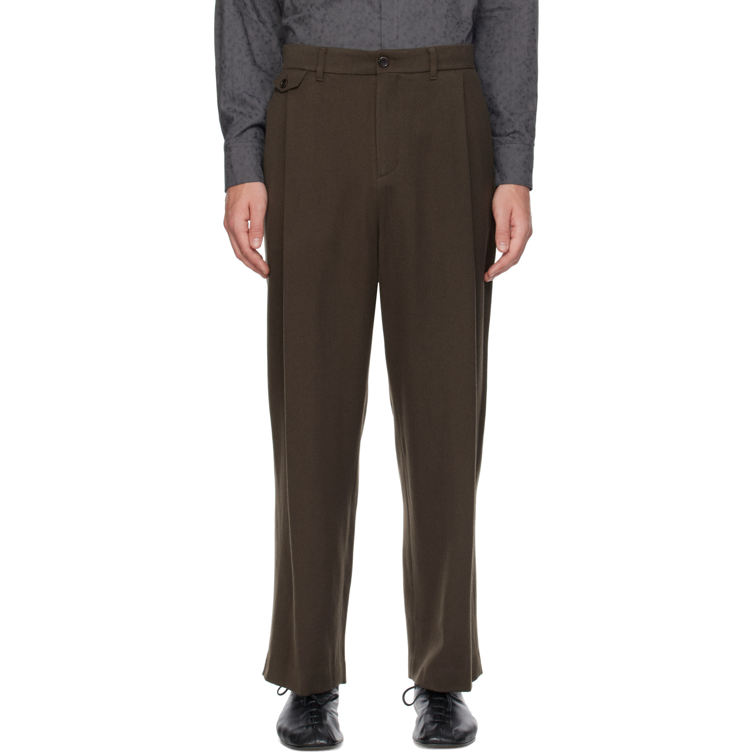 AMOMENTO Brown Tapered Wool Trousers