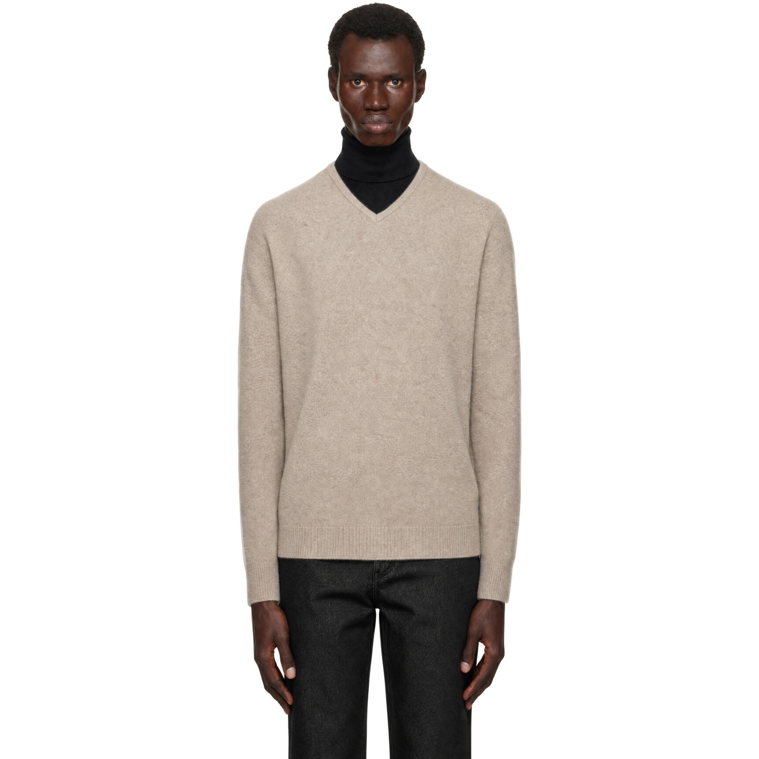 Amomento Beige Racoon V-neck Sweater