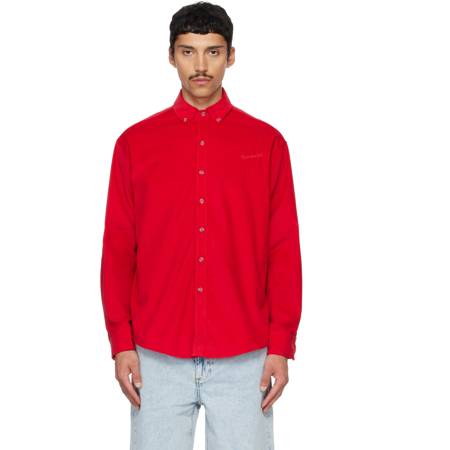 Sanderlak Red Oversized Baby Cord Shirt