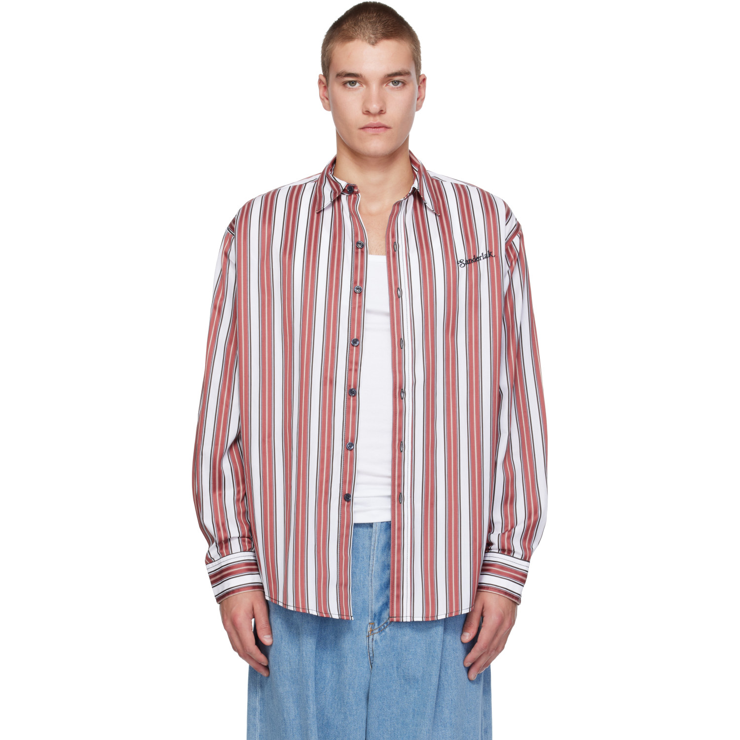 Sanderlak Red & White Striped Oversized Shirt