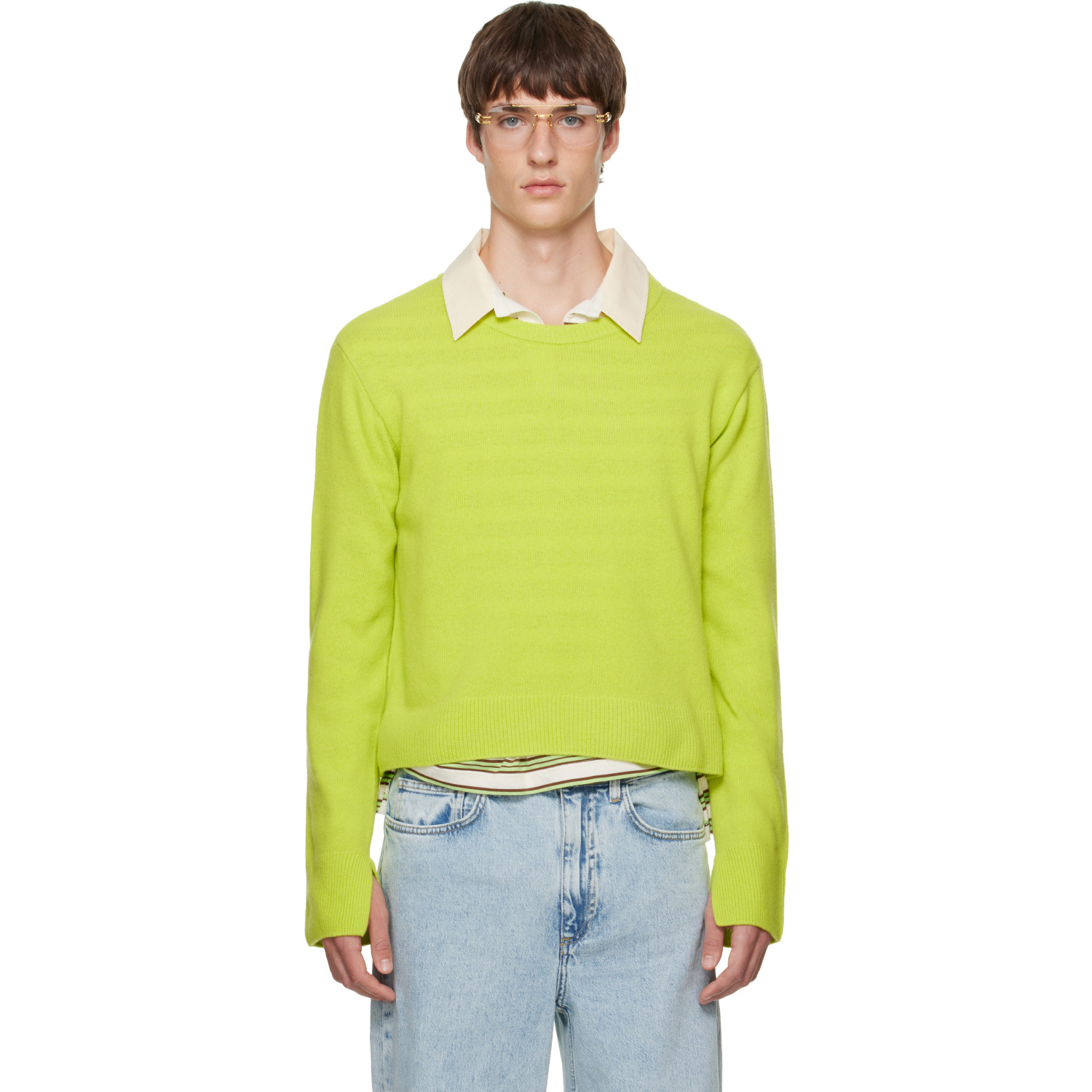 Sanderlak Green Cropped Crew Sweater