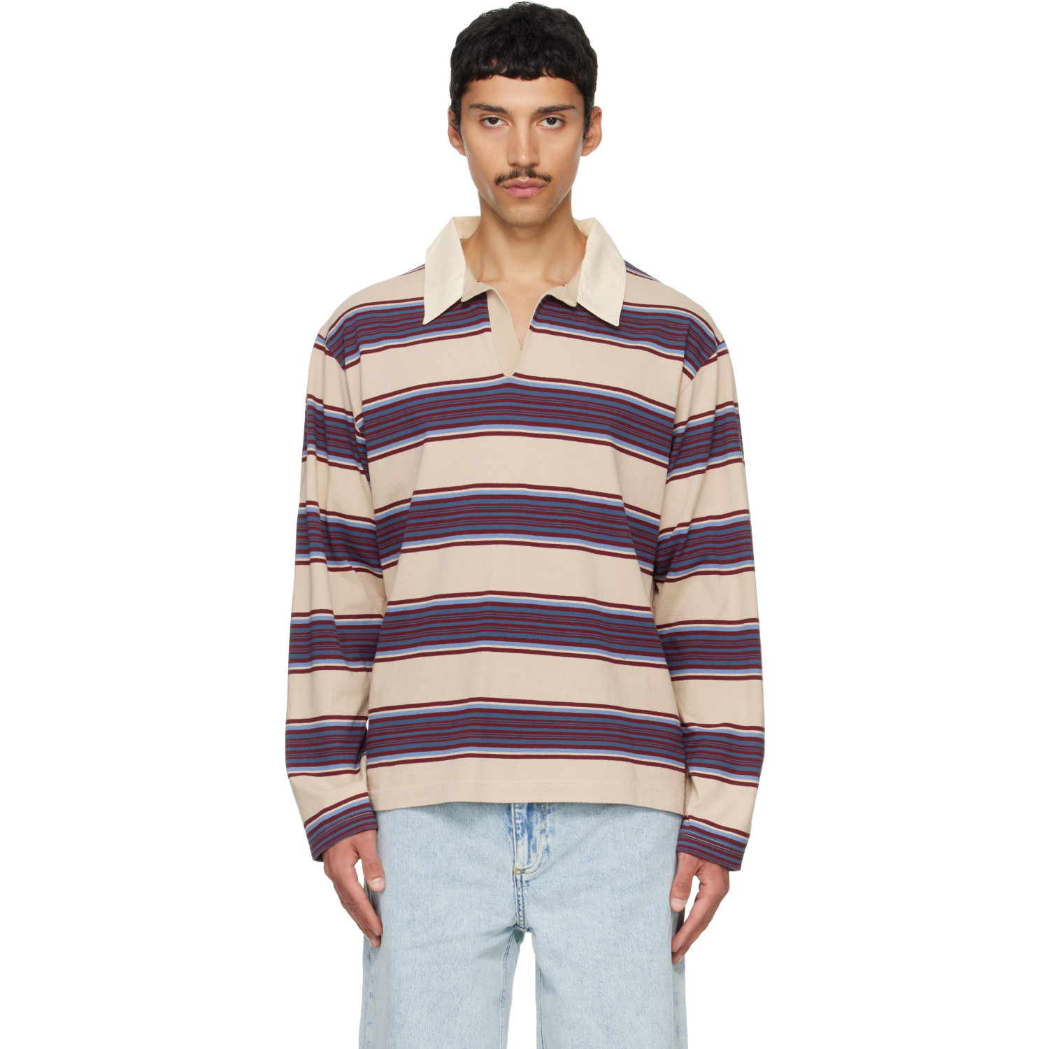 Sanderlak Beige Striped Jersey Polo
