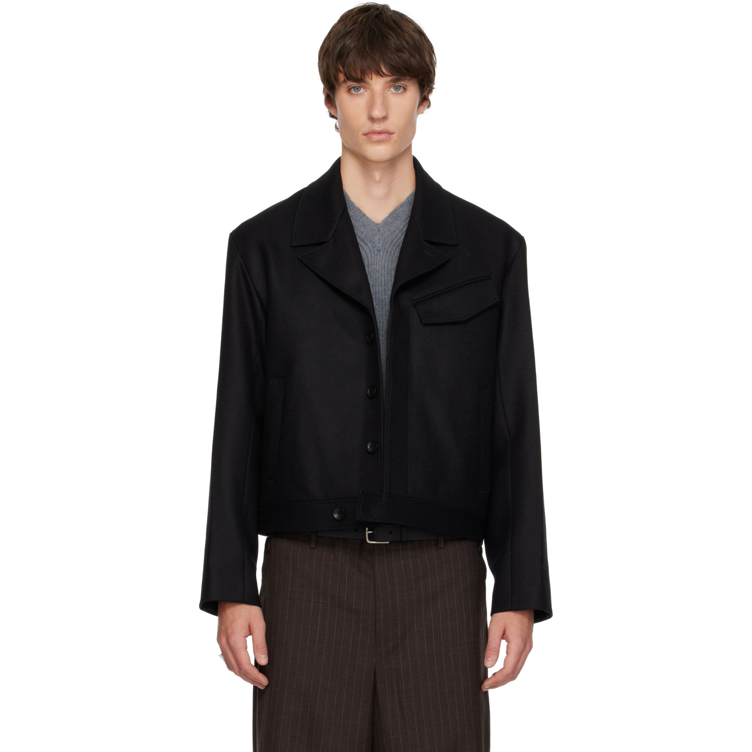 SIRE Black Cropped Wool Blouson