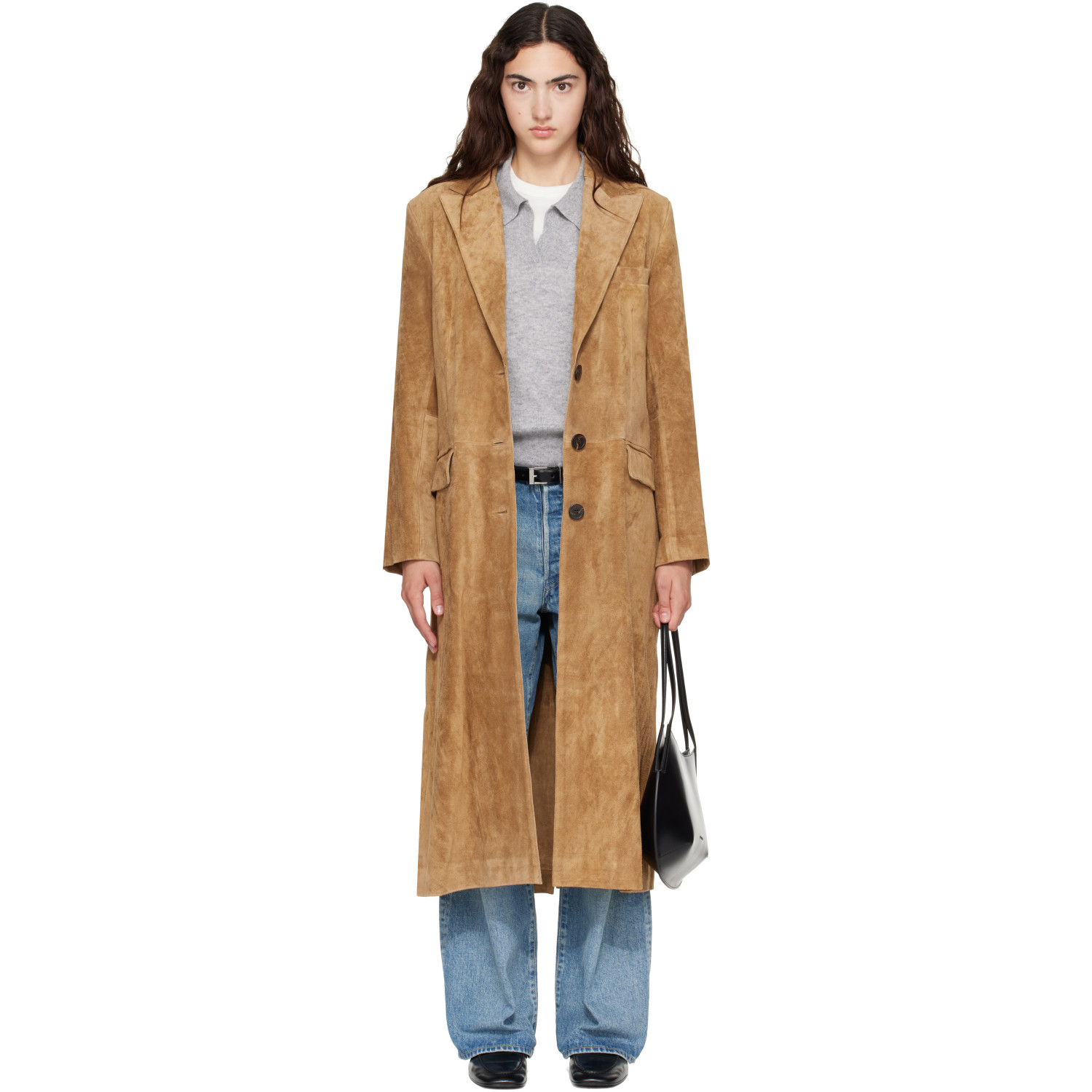 Arma Tan Alissa Long Gritty Suede Coat