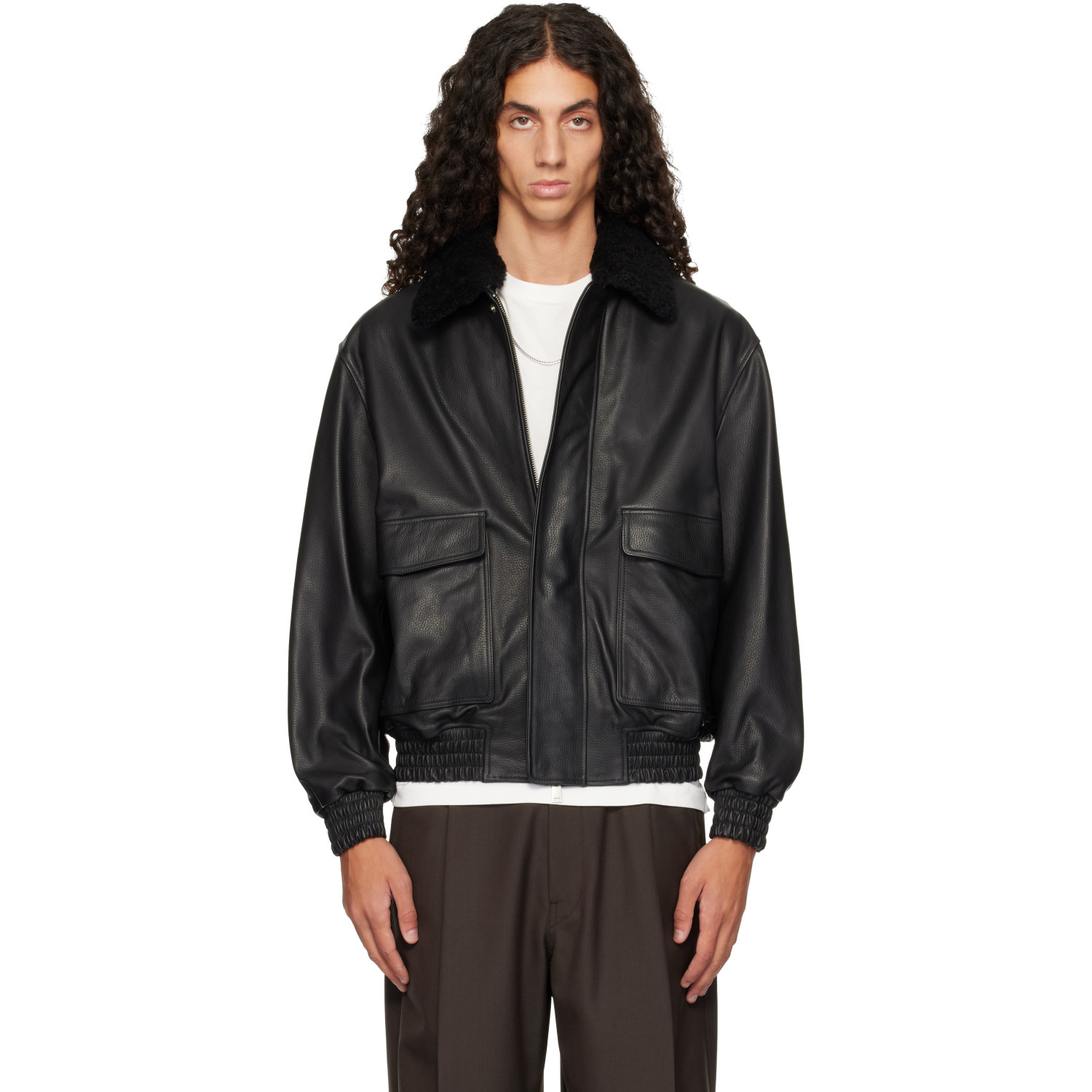 Arma Black Bari Leather Bomber Jacket