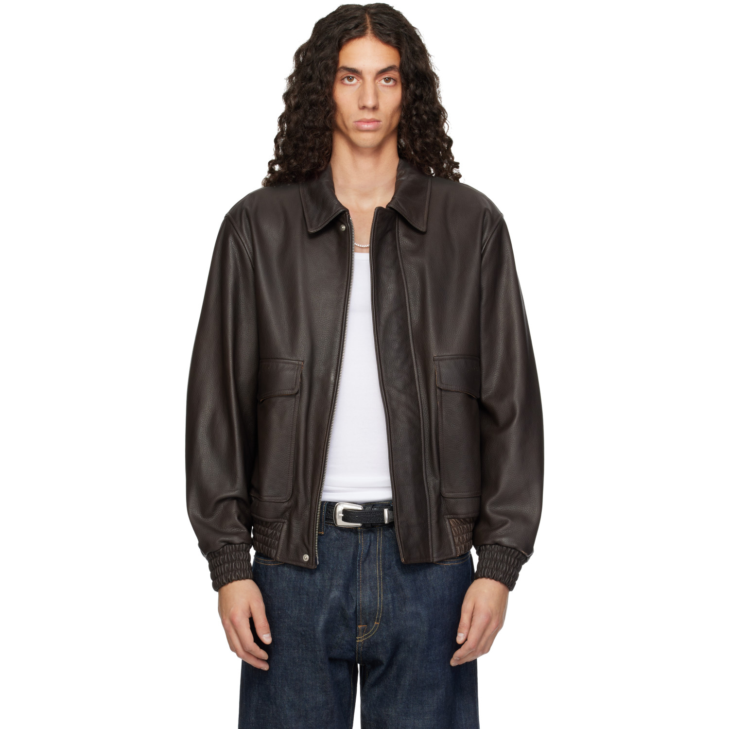 Arma Brown BARI Vintage Leather Bomber Jacket